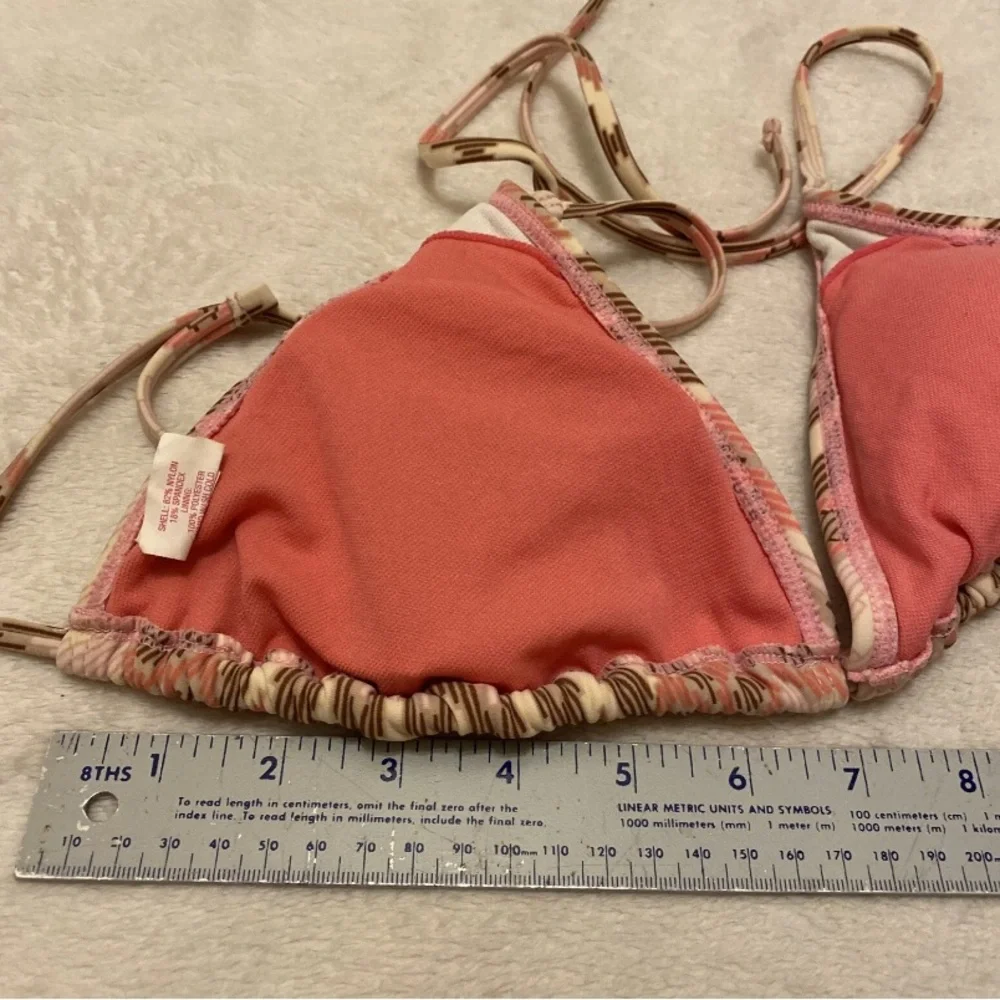 Xhilaration Pink and Brown Patterned Beaded Bikini Top